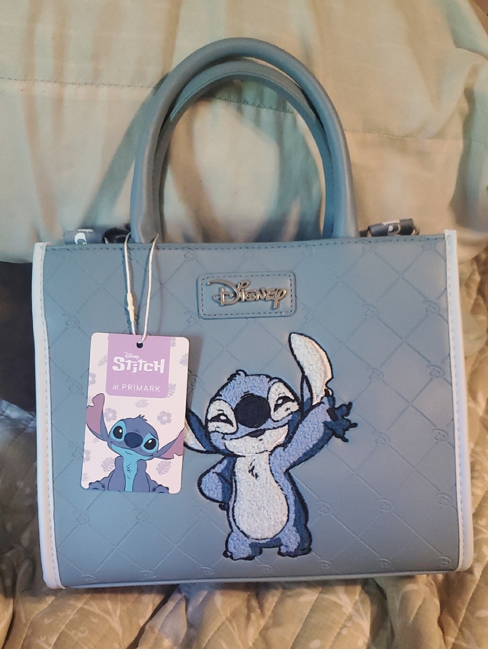 Disney Light Blue Stitch Embroidered Top-Handle Satchel